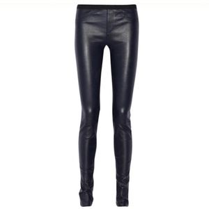Helmut Lang Stretch Plonge Dark Blue Leather Legging 0 XS